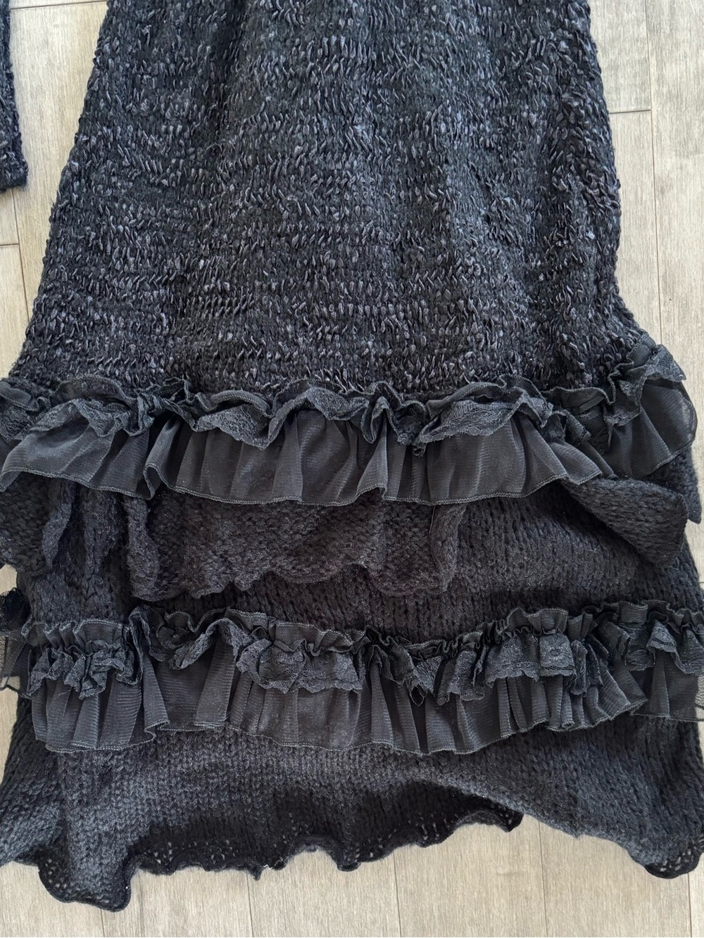 Pretty Angel Black Ruffle Trim Long Cardigan Sweater - Picture 9 of 12
